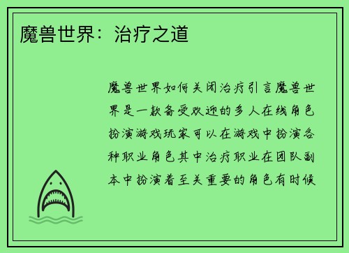 魔兽世界：治疗之道
